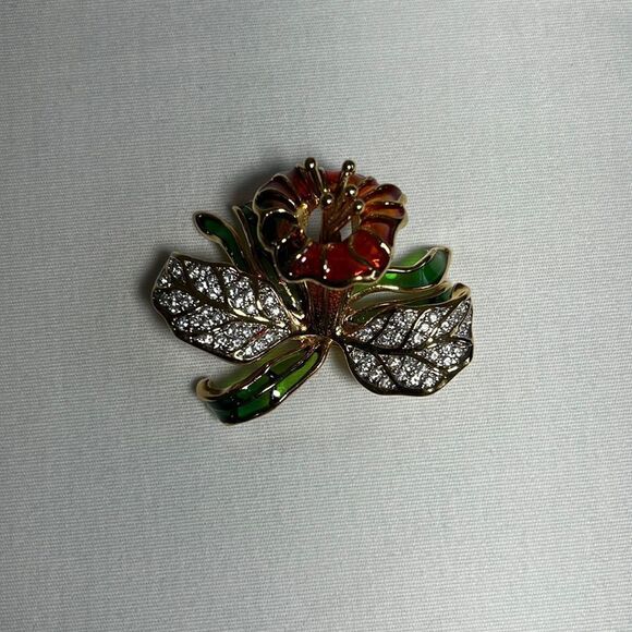 Joan Rivers Vintage Plique A Jour Orchid Brooch And Matching Pierced Earring Set - Picture 6 of 16